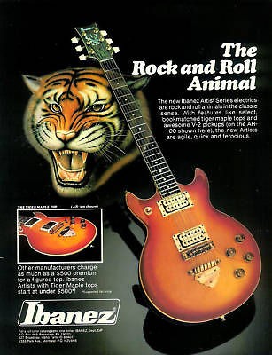 1981 IBANEZ ARTIST AR 100 AR 300 GUITAR TIGER PRINT AD