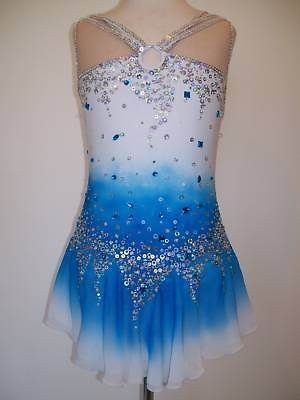 Age 8 10 Aqua Ice Figure skating Dress/Dance/Ta​p Costume/Baton 