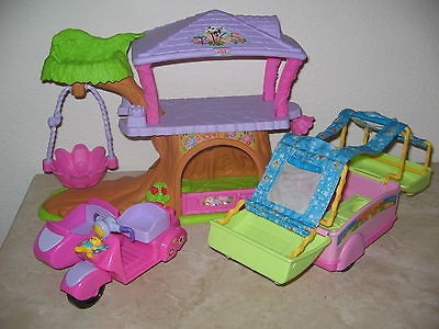    Price Little People Fairy Tree House + Camper + Motorcycle Sidecar