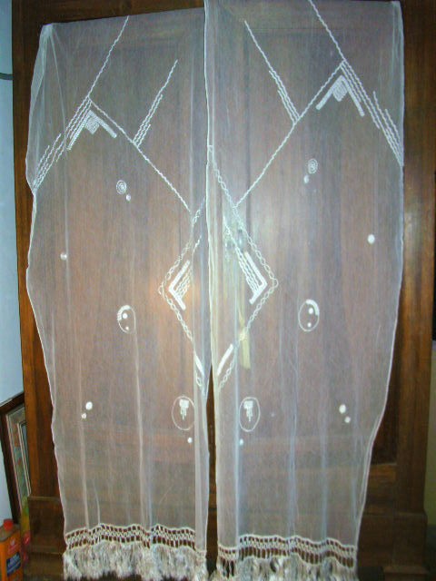 ART DECO TAMBOUR LACE door/window panels, virtually unused 