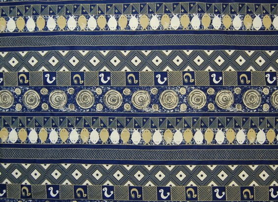 Fabric 1/2 Yard Quilt Cotton Blue Beige Tribal