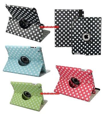 New IPAD 2 3 360° Rotate Polka Dot Spot Smart Cover Stand Case IPAD2 