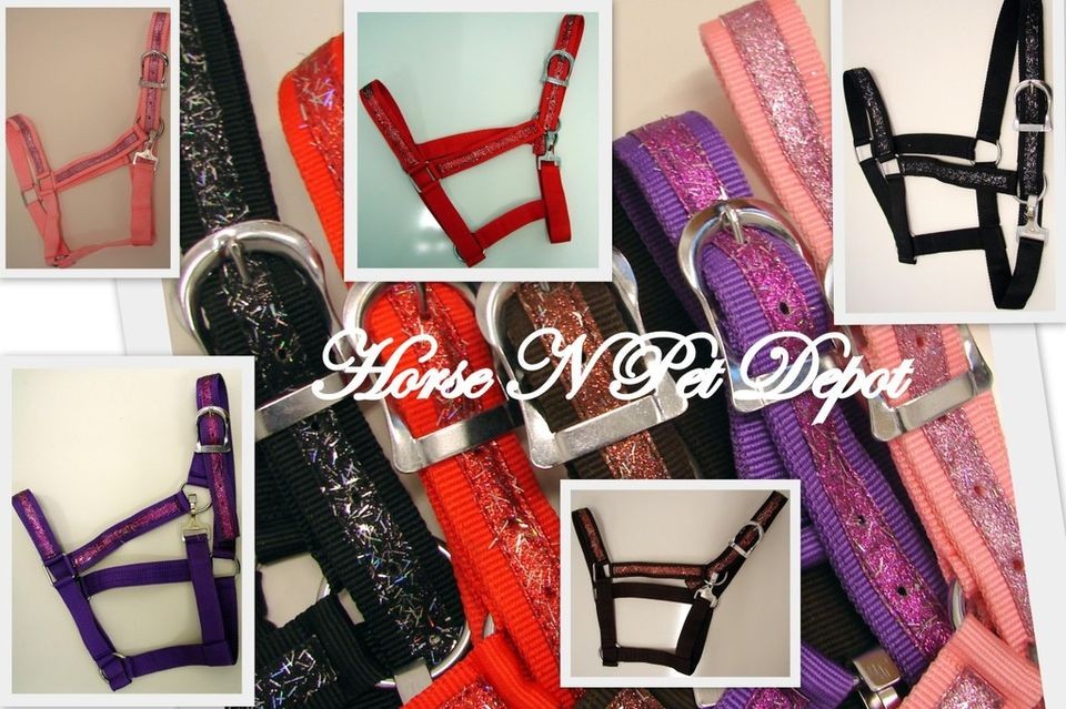 SADDLE NYLON HORSE DRAFT HALTER 5 COLORS GLITTER TAPE choose one