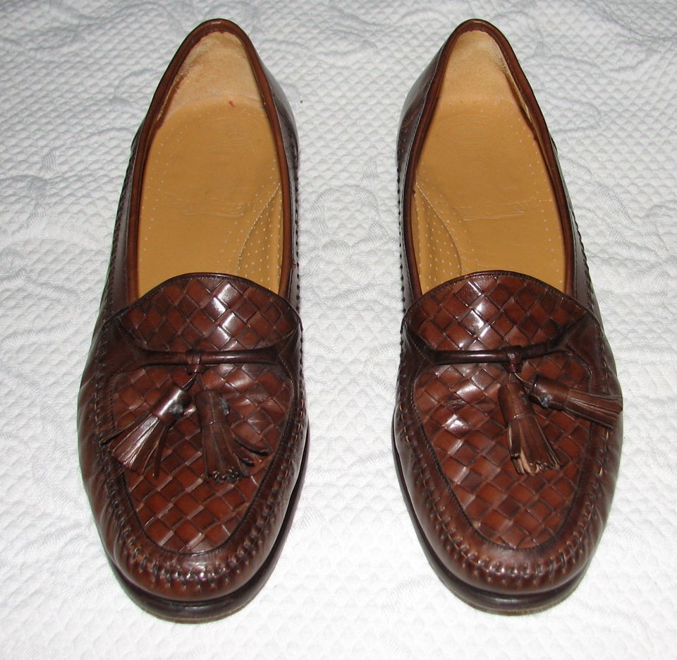 Grenson for Paul Stuart Brown Leather Loafers Basketweave & Tassel 