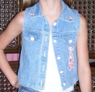   Denim Vest w/ Ballet Shoes & Pink Buttons by So Be Kids Size Medium