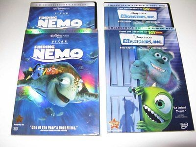 Lot of 2 DISNEY/PIXAR DVDs FINDING NEMO and MONSTERS INC. Kids Movies