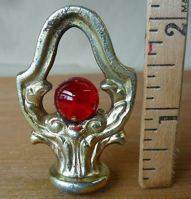 Lamp Finial RUBY RED glass loop brass plated base light