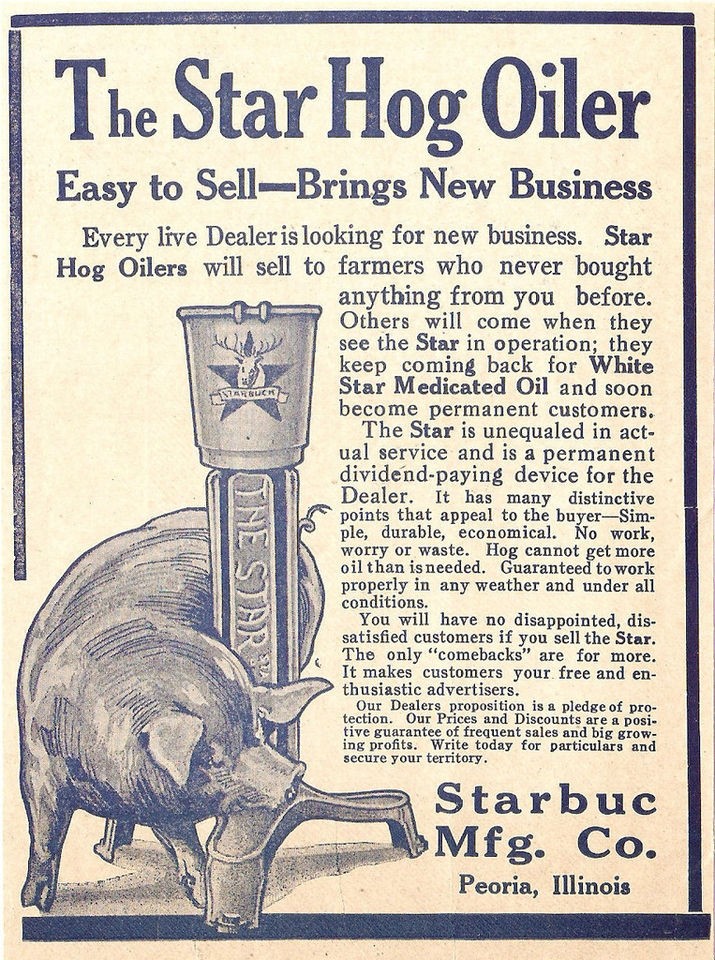 RARE 1914 STARBUC STAR HOG OILER AD ADVERTISEMENT PEORIA IL ILLINOIS