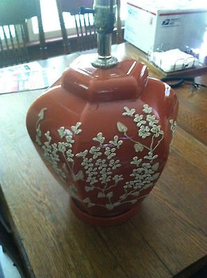 Vintage Table Lamp Glass with Applied Pottery Flowers