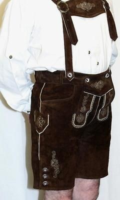   LEATHER Men BROWN German Oktoberfest Trachten LEDERHOSEN SHORTS / W 34