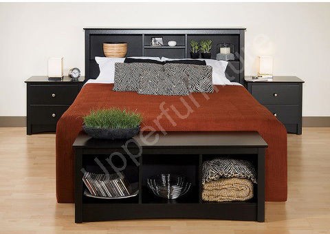 4pc Black Bedroom Headboard/Nigh​tstand/Bench Set