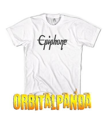 White T Shirt with Black EPIPHONE logo   guitar casino sg les paul