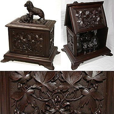   Victorian Black Forest Carved 16 Liquor Tantalus, Ram & Lamb Figures