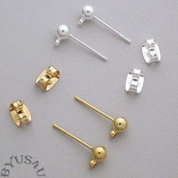 EARRING STUD POST 4mm FULL BALL with LOOP EARNUTS 48pc