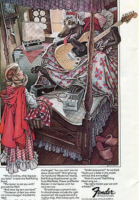 1976 Fender Guitar Ad Little Red Riding Hood & Big Bad Wolf