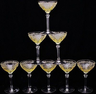   YELLOW ELEGANT DEPRESSION GLASS WINE CHAMPAGNE OR MARTINI GLASSES