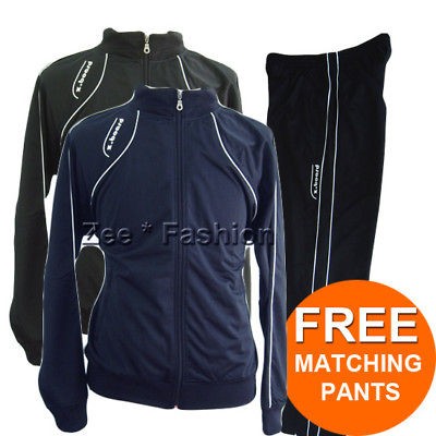 MENS ZIPPED YOGA RUNNING JACKET/COAT FREE PANT GIFT NAVY / SIZE 