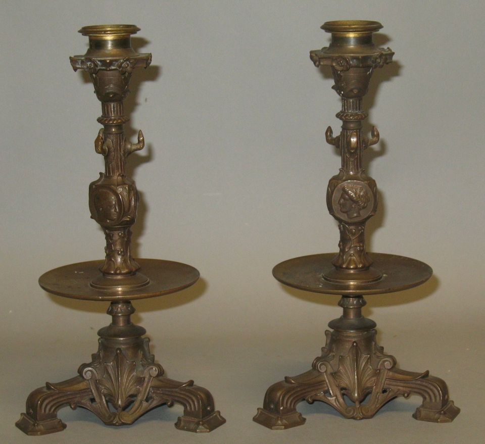 Antique French Barbedienne Bronze Candle Holders c. 1870 
