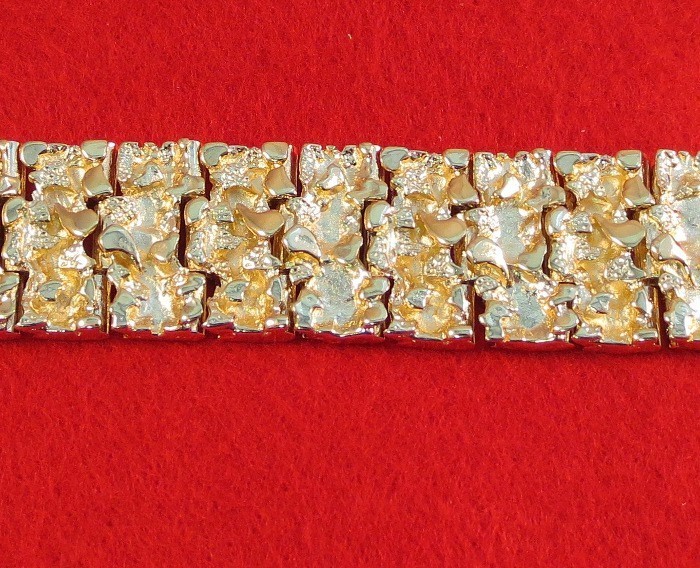 MENS 14 KT GOLD HGE 8 NUGGET BRACELET 7/8 WIDE OVER 109 GRAMS OF 