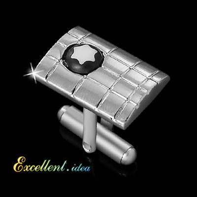   STAR LOGO CROSS HATCH SILVER RECTANGLE STAINLESS STEEL MENS CUFFLINKS