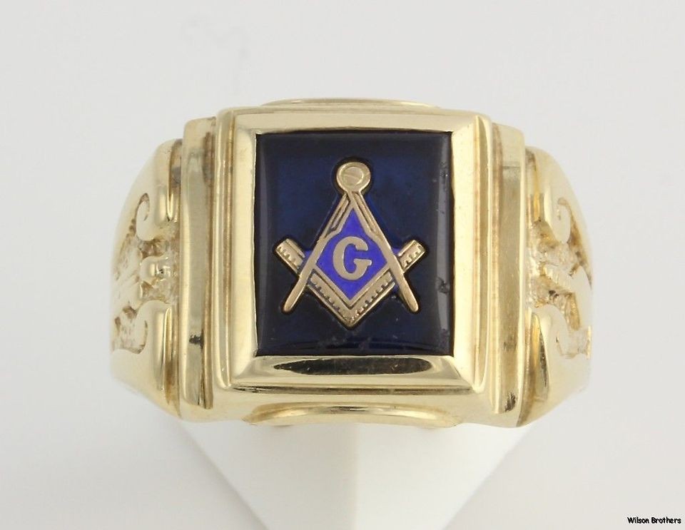 Syn Blue Spinel Masonic Blue Lodge Ring  10k Yellow Gold Solid Back 
