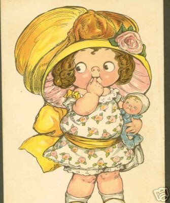 DRAYTON, BRIGHT EYED GIRL HUGS DOLL,TUCK,OLD POSTCARD