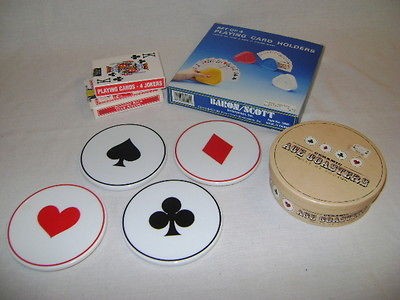   Card Mixed Lot 4 Card Holders 2 Full Decks 1 Punched Drink Coasters