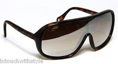   Brown Tortoise Ski Wrap Shield Sunglasses Mirror Huge Oversized Techno