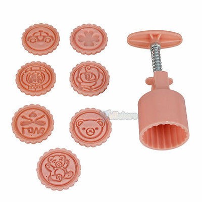 New Moon Cake Mold Mould & Flowers Round 7 Stamps