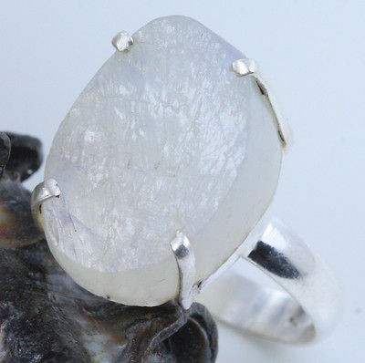 35.35 CT NATURAL RAW RAINBOW MOONSTONE 925 SILVER RING; 8 3/4