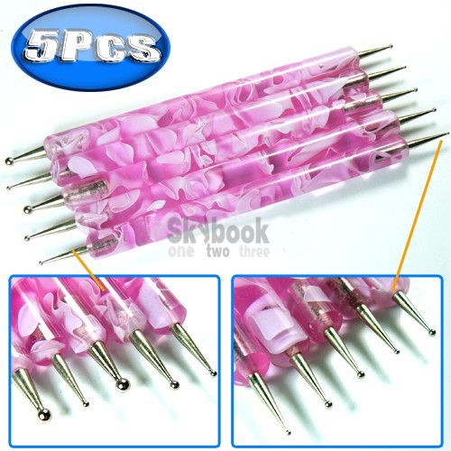 NEW Pink 5pcs Nail Art Tips Dot Paint Dotting Marbleizing Tool 