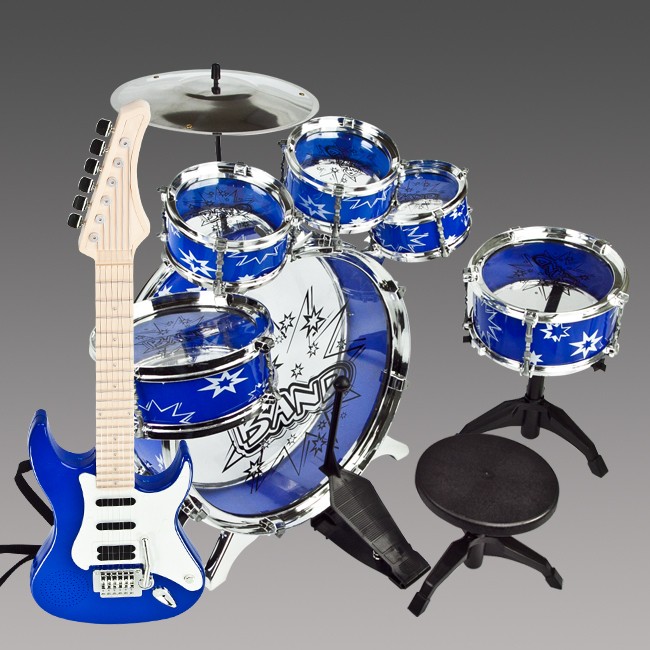   Drum Set Girl Musical Instrument Toy Blue Boys Music Band Children