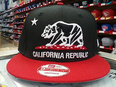 NEW ERA 9FIFTY CALIFORNIA REPUBLIC SNAPBACK CAP, HAT BLACK / RED