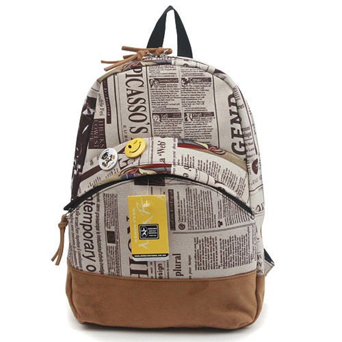 MAREART MENS BACKPACK Newspaper Print bag SCHOOL VINTAGE BOOKBAG 