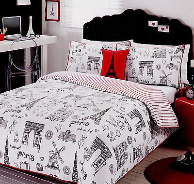 Paris ~ Ooh La La ~ Black/White/Red Single/Twin Quilt Cover Set 225 TC 