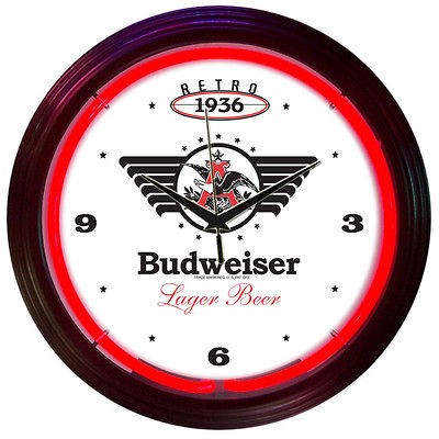 Retro Neon Clock sign 1936 Bud logo Budweiser Anheuser Busch light 