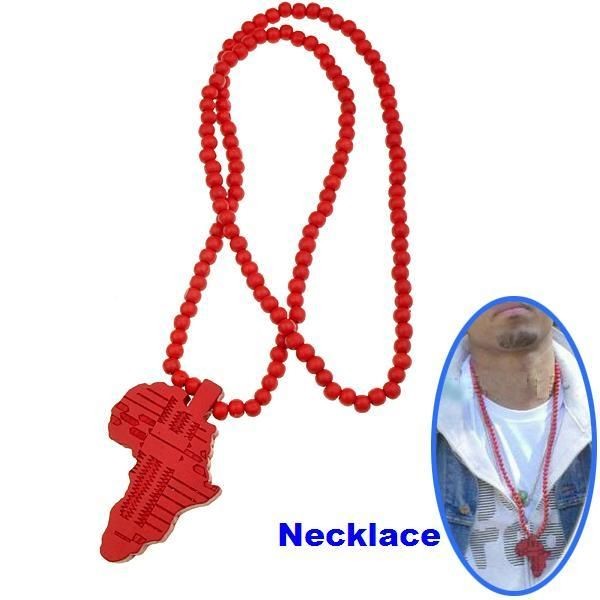   Map Africa Piece Pendant Rosary Bead Chain Necklace Red Gift Jewelry