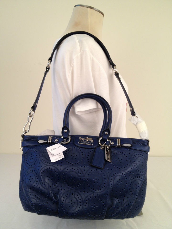   MADISON LACE LEATHER SOPHIA SATCHEL NAVY BAG HANDBAG 19629 MSRP $498