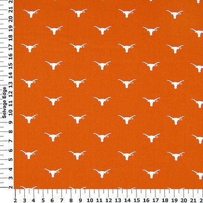 UNIVERSITY OF TEXAS LONGHORNS HORNS 100% COTTON FABRIC 1/2 YARD