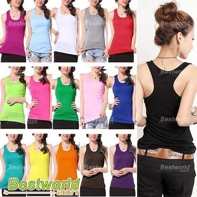   Solid Tank Top Racer Back Cami Vest No Sleeve T Shirt 16 Colors