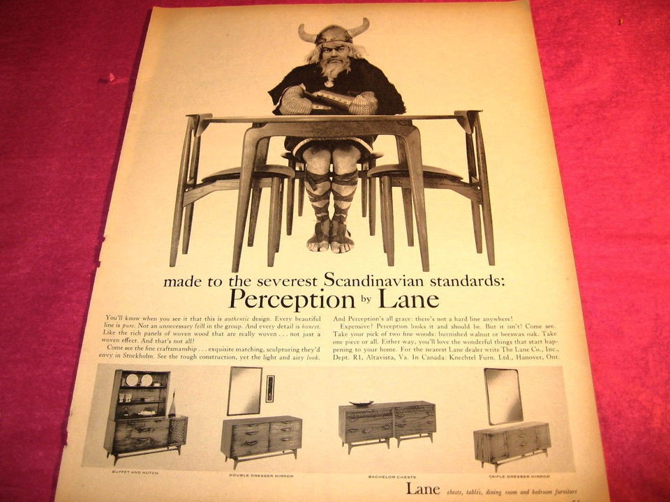 1950s VINTAGE AD ~ LANE FURNITURE ~ SCANDINAVIAN VIKING ~ B/W