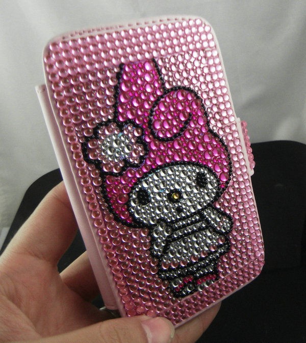 Melody Girl Bling Crystal Flip leather Cover Case for iPod touch 4 4G