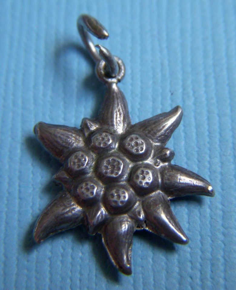 Vintage edelweiss flower silver charm