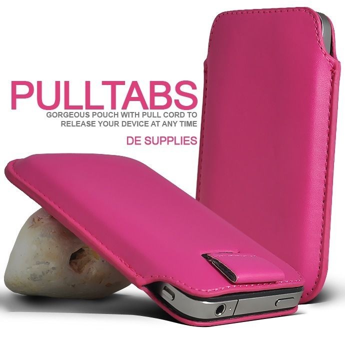   Pink Premium Leather Pull Tab Cover Pouch for Various Mobile Handsets