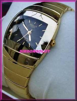 OMAX GOLD BAND LADIES LUPHA DOME DRESS WATCH 3 D FACE PLACE IN BLACK 