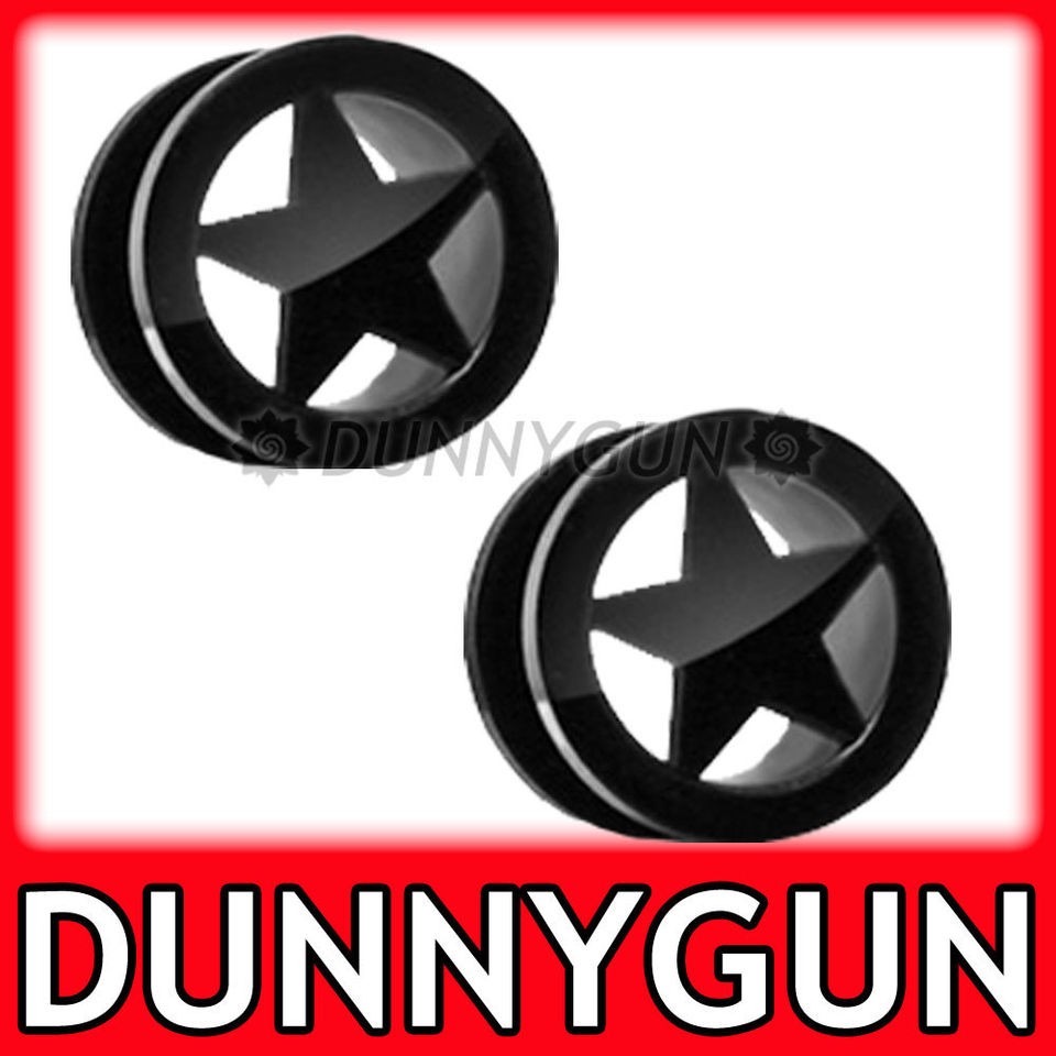   Pair Black Star Steel Tunnel Gauged Plugs ear 4 gauge eyelets piercing