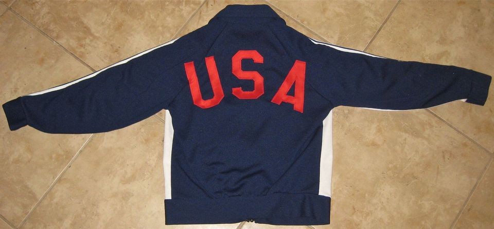 VINTAGE ORIGINAL Olympic USA Small White Stag Speedo Long Sleeve Zip 