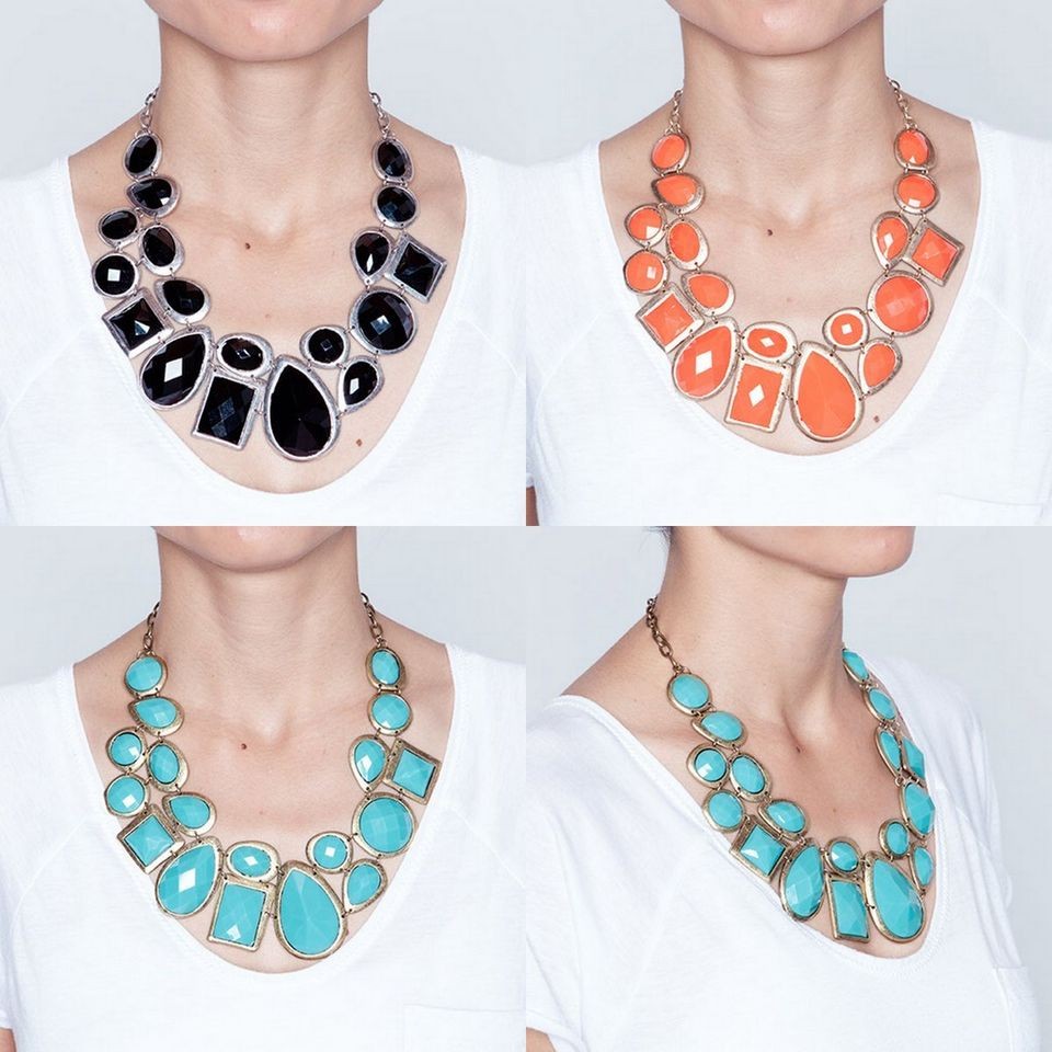   GRACE Chunky Beads Statement Necklace TURQUOISE/ORANGE/BLACK (LW6667