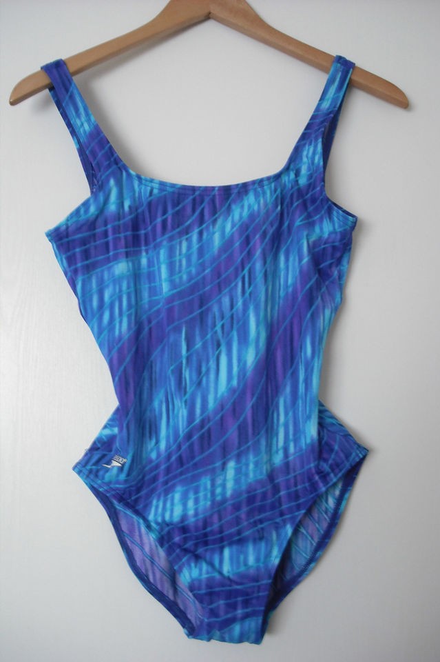   Speedo Blue Purple Tie Dye One Piece High Cut Leg Bathing Swimsuit