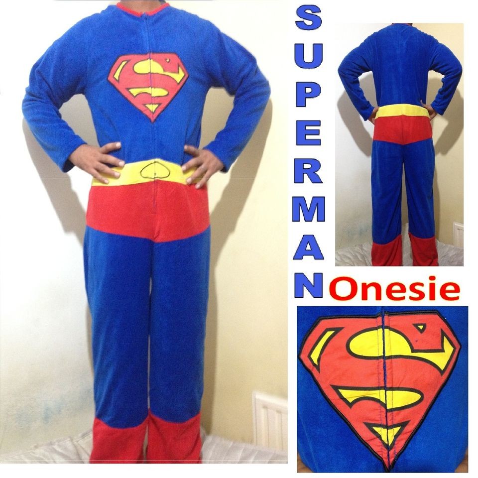 MENS ADULT SLEEPSUIT ALL IN ONE ONESIE PYJAMS SUPERMAN